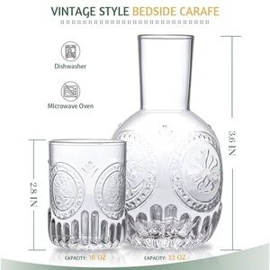 Vintage Bedside Water Carafe and Glass Set Mouthwash Decanter Water Pitcher Set